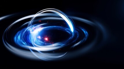Abstract swirling blue light energy sphere glows darkly. AI Generated