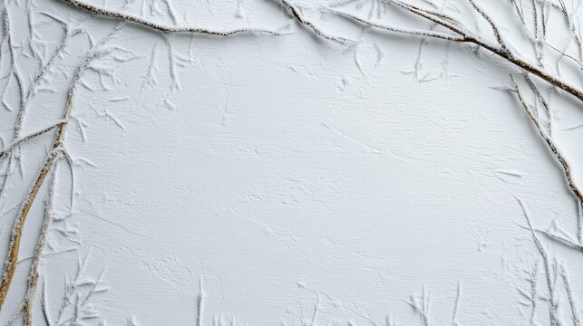 Frosty branches create a winter wonderland border on a textured white background. Perfect for holiday cards or winter-themed designs.