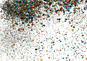 A vibrant burst of confetti flying in a swirling motion on a white background, perfect for celebratory designs and celebrations.