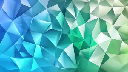 Obraz premium A modern abstract background with gradient triangles and overlapping shapes in blue and green tones, ideal for tech advertisements and innovative digital branding visuals. 