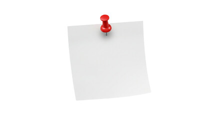 White paper sticky note with red push pin isolated on transparent background 