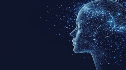 A futuristic digital silhouette showcasing artificial intelligence and technology with glowing lines and a dark background. Ideal for tech industries, innovation, and AI ads.