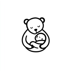 Cute bear holding baby, simple line art, nursery design