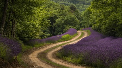 Scenic Lavender Fields Winding Road Countryside