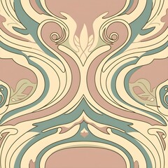 Elegant Art Nouveau Pattern with Beige and Blue Tones