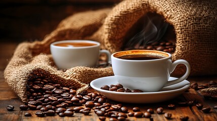 Coffee and cups on table
