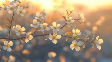 Fototapeta premium Sunlit cherry blossoms at sunset with soft golden glow