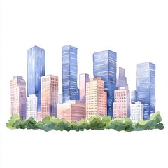 Fototapeta premium Watercolor cityscape art urban landscape contemporary illustration vibrant environment artistic viewpoint