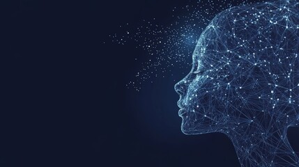 A futuristic digital silhouette showcasing artificial intelligence and technology with glowing lines and a dark background. Ideal for tech industries, innovation, and AI ads.