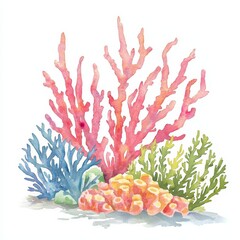 Watercolor coral reef illustration underwater scene marine life nature's beauty artistic perspective
