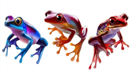 Naklejka premium Whimsical Frogs in Stained Glass, vibrant watercolor clipart on a clean white backdrop, high-resolution, intricate details, playful design.