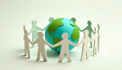 Fototapeta premium Paper people surrounding a globe