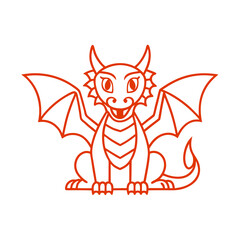 Cute dragon in minimalistic red line art on white background