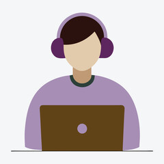 Person working on laptop logo illustration.