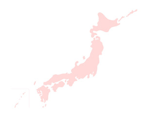 シンプルな薄いピンク色の日本地図のイラスト - ポップでかわいいシルエットの日本列島のマップ