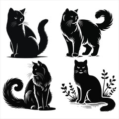 cats silhouettes with white background