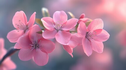 Close-up of delicate pink cherry blossoms in bloom under soft light