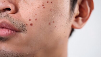 A man with a beard has a few blemishes on his face