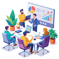 Business Office Conference Room with Teamwork, reception corner, help desk information, Metting room