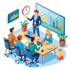 Business Office Conference Room with Teamwork, reception corner, help desk information, Metting room