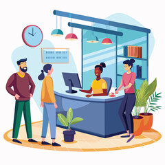 Business Office Conference Room with Teamwork, reception corner, help desk information, Metting room