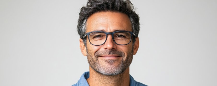 Confident young adult male with glasses smiling in casual attire