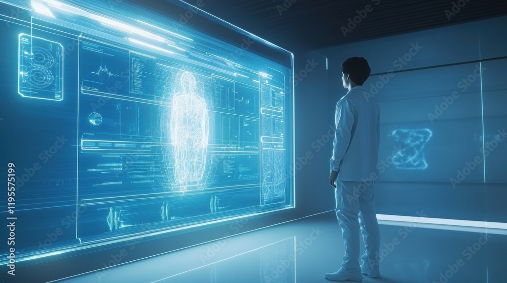 Poster diagnostic medical display showcasing patient data in a high tech healthcare facility. generative ai