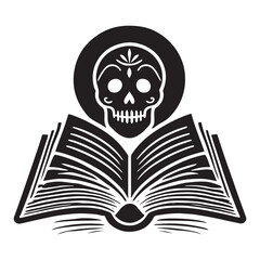 The Book of the Dead Silhouette Vector Illustration, Solid White Background.