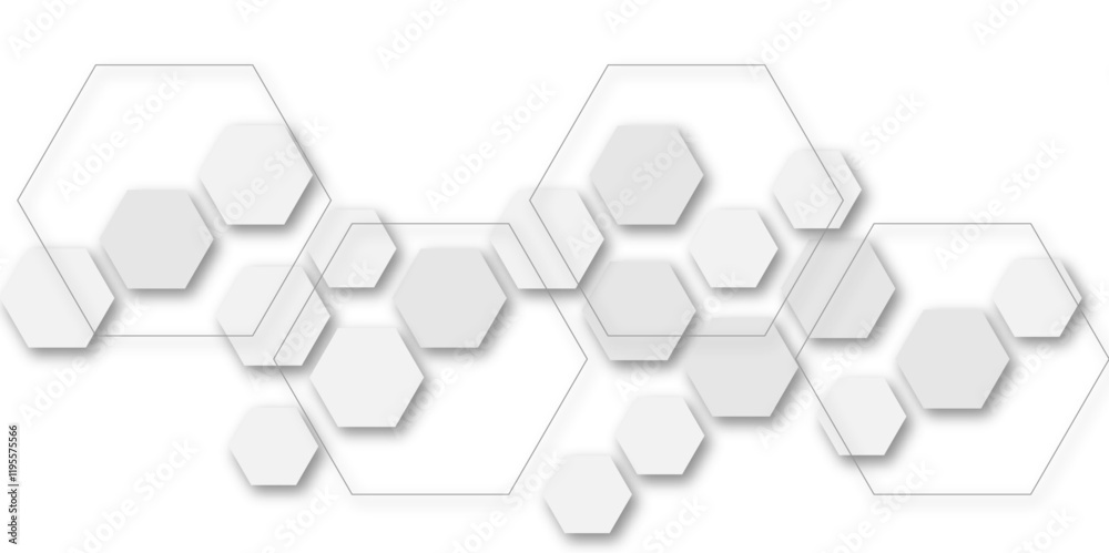 Wall mural abstract white and grey hexagon technology geometric pattern concept white background. use for templ
