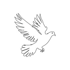 Pigeon with black line art illustration vector on white background.