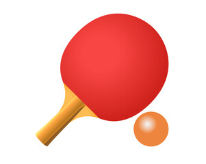 Table tennis paddle icon with red rubber surface and ping pong ball