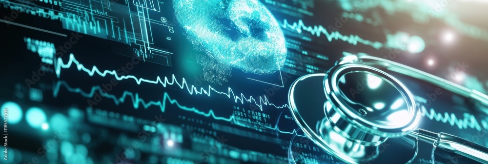Poster diagnostic medical display showing vital signs and health data in a modern healthcare setting. gener