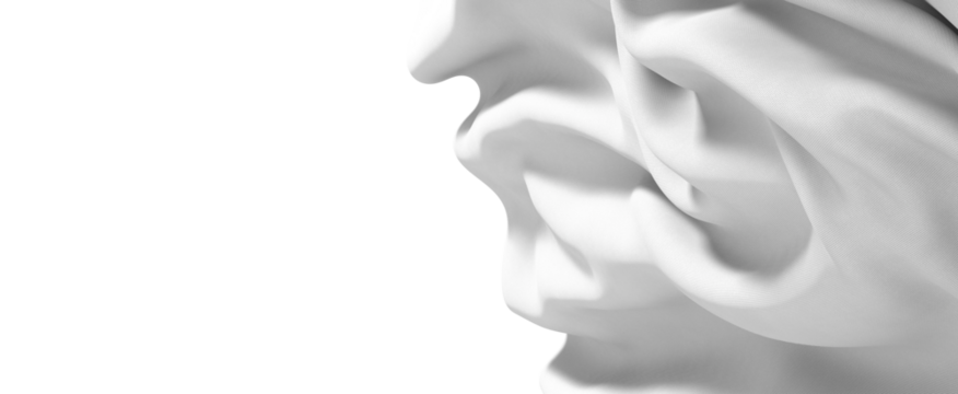 A close-up shot of a white fabric with soft folds and wrinkles, creating a smooth and elegant texture