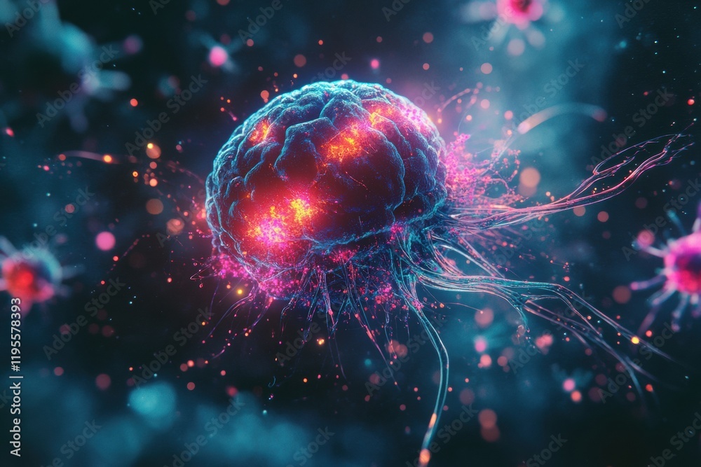 Aufkleber magnified human cell under viral attack in a vibrant microscopic environment captured during cellula