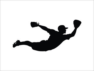 Baseball Fielder Diving Catch Silhouette Clipart
