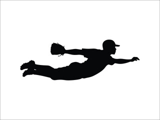 Baseball Fielder Diving Catch Silhouette Clipart