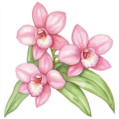 Fototapeta premium Watercolor pink orchids in nature botanical artwork vibrant floral arrangement serene environment