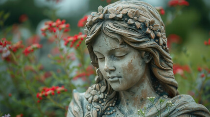 Fototapeta premium A statue of a woman with a flower crown on her head