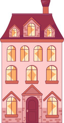 Dutch pink  house. House image. Vector illustration
