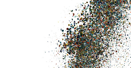 A vibrant burst of colorful confetti and ribbons on a white background. Perfect for celebrating...