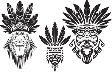 Proud brave navajo injun chieftain head silhouette vector illustration on white background. Outline ink hand drawn picture logo sketchy in antique art 