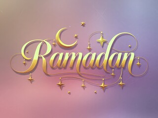 Ramadan Greeting with Golden Script and Stars