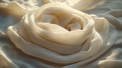 Cream scarf, sunlight, fabric texture, soft folds, background, website