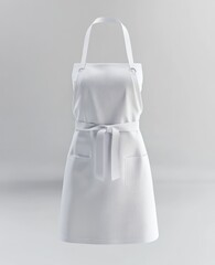 White apron with pockets and tie waist, isolated on white background.