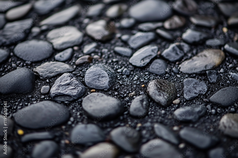 Poster wet black volcanic pebbles creating textured background