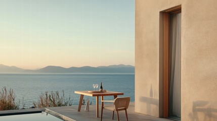 Celebrating Valentine's Day Glass of Sparkling Wine at a High-End Resort Scenic Ocean View Romantic Experience