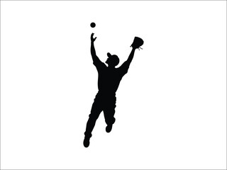 Baseball Outfielder Catching Fly Ball Silhouettes - Sports Vector Art