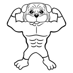 Dog Bodybuilder Strong Muscles Gym Weightlifting Design Lover Art Vector Illustration Card T-Shirt Poster Sticker Graphic Print Decorative Drawing Isolated Logo Decoration Symbol Creative Cool Style
