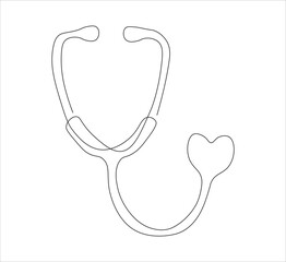 One continuous line drawing of medical stethoscopes. simple single line drawing of medical equipment stethoscopes . health concept stethoscopes illustration. editable outline