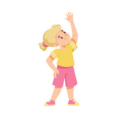 Girl Character Stretching Body Do Sport and Physical Activity Vector Illustration